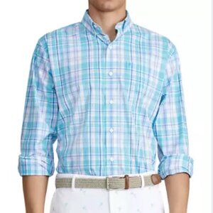 IZOD Men Shirt 5XLT Long Sleeve Essential Woven Pastel Plaid Bachelor Button NWT